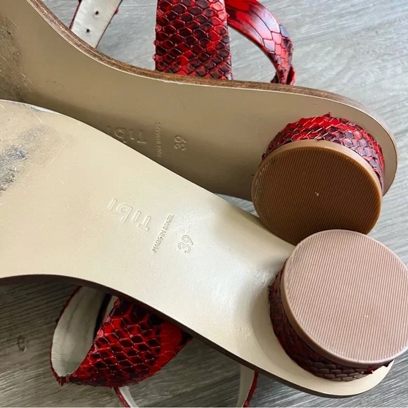 Delete tibi Hanson Red Snake-Effect Leather Sandals Crisscross Strap Round 39 9 - Picture 8 of 11